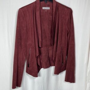 Bagatelle Collection Faux Suede Drape-Front Jacket Burgundy Sz XS